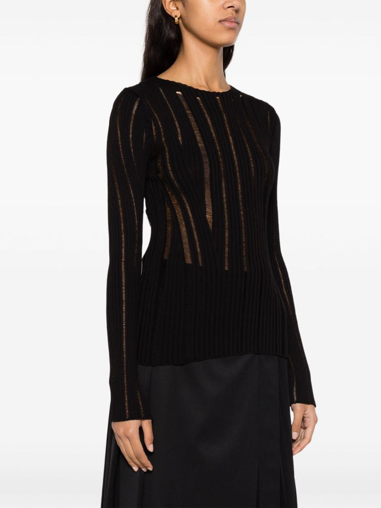 Black Distressed Ribbed Knit Top