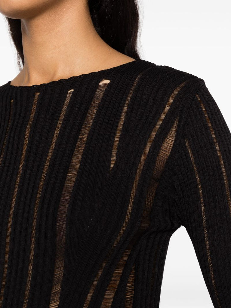 Black Distressed Ribbed Knit Top