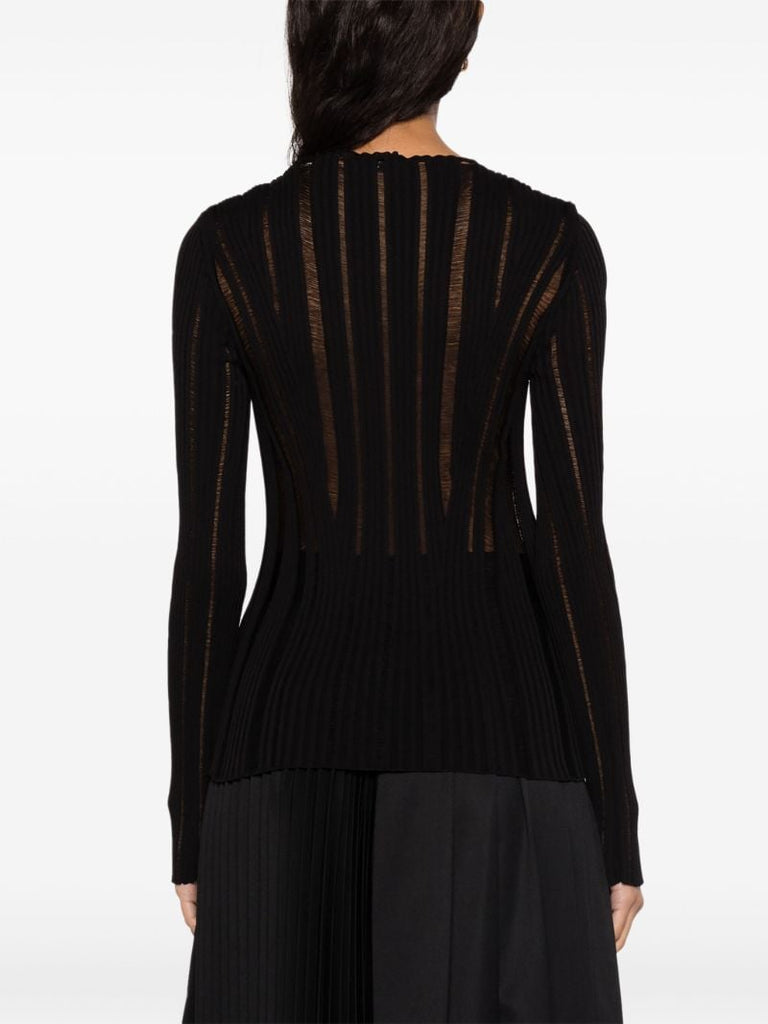 Black Distressed Ribbed Knit Top