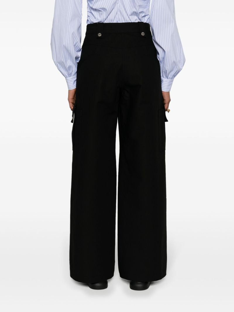 Black Wide-leg Cotton Cargo Trousers