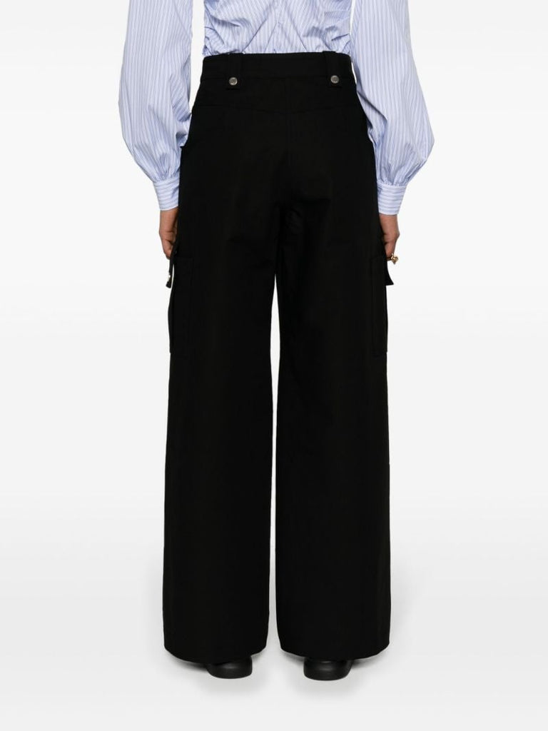 Black Wide-leg Cotton Cargo Trousers
