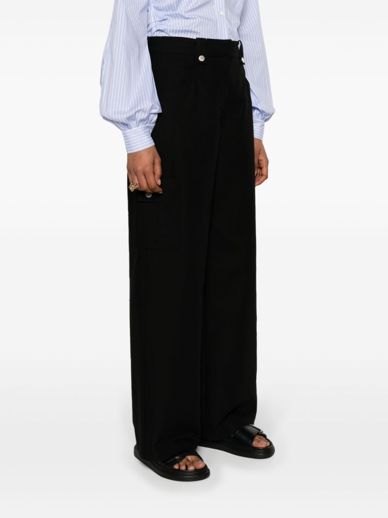 Black Wide-leg Cotton Cargo Trousers