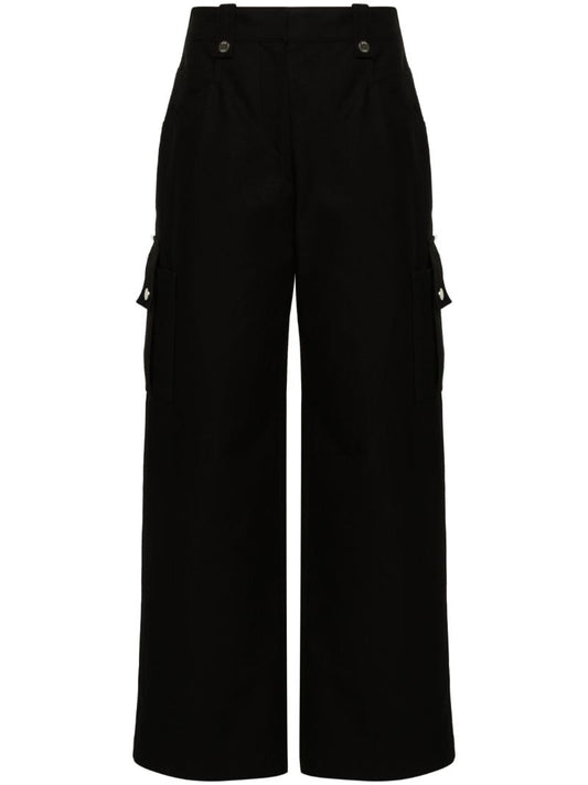 Black Wide-leg Cotton Cargo Trousers