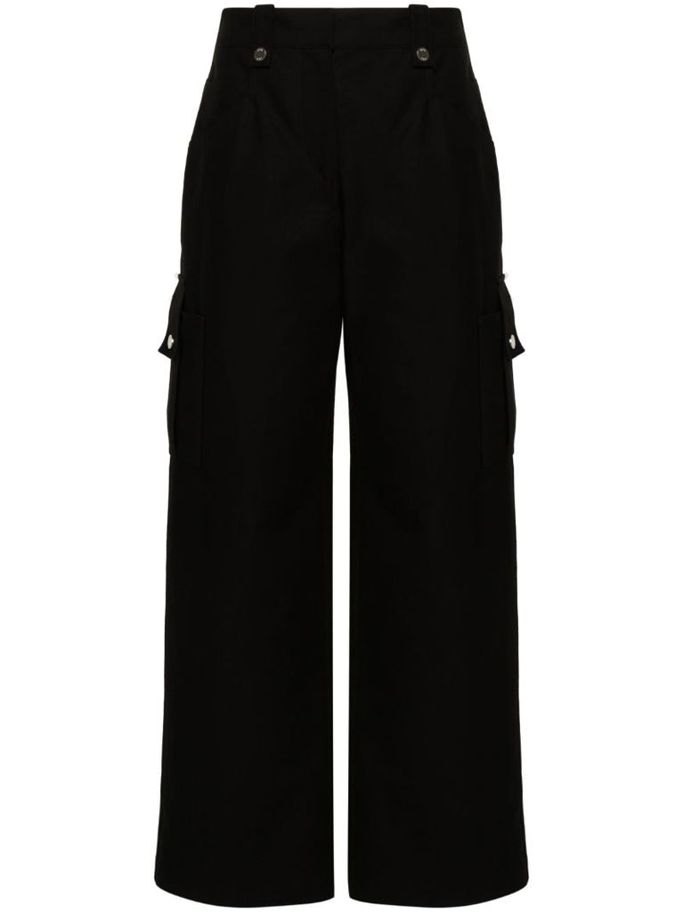 Black Wide-leg Cotton Cargo Trousers