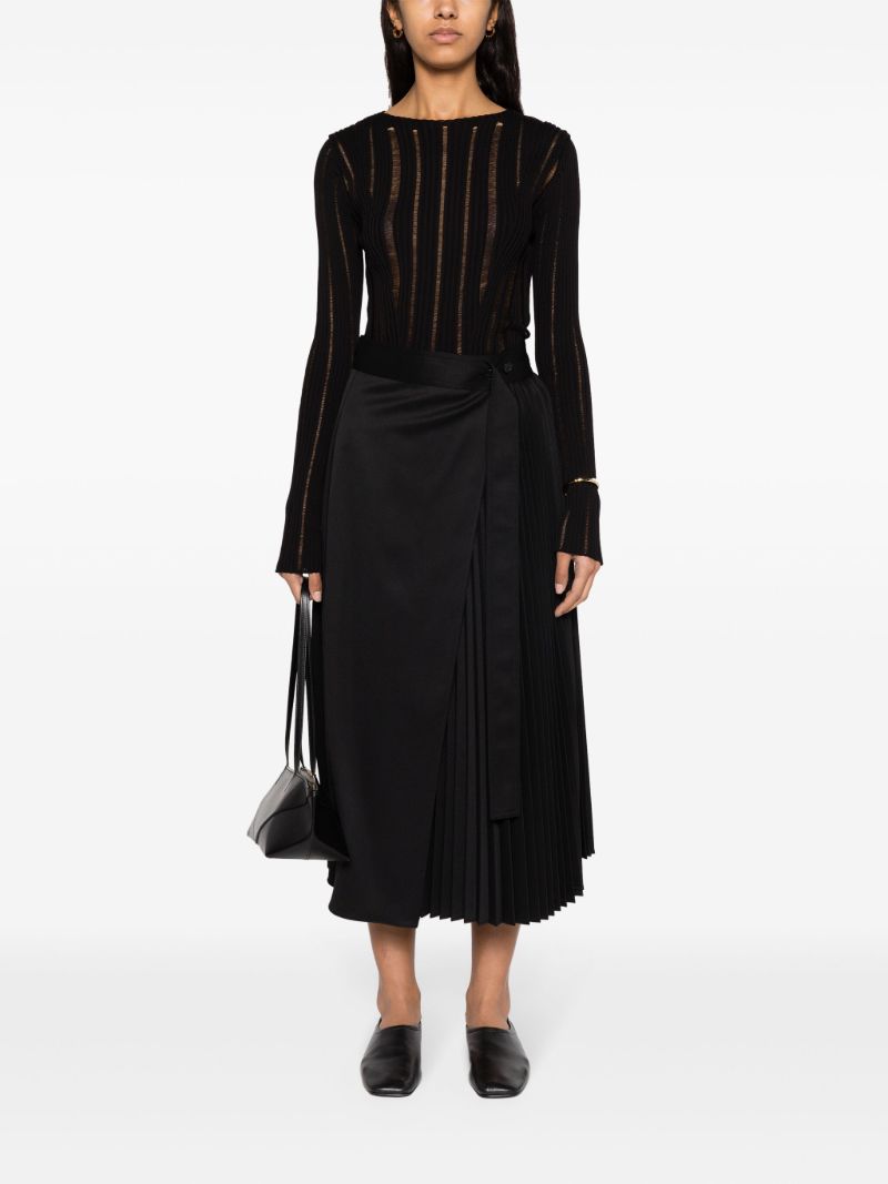 Black Pleated Wrap Midi Skirt