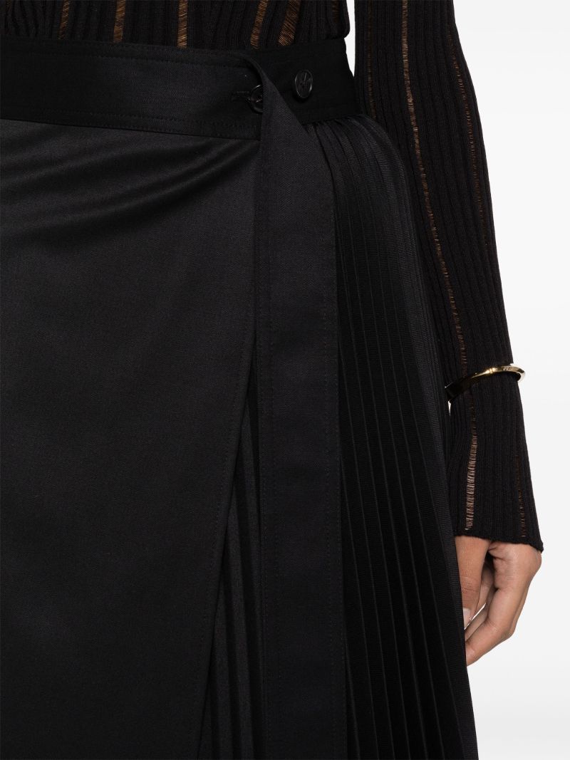 Black Pleated Wrap Midi Skirt