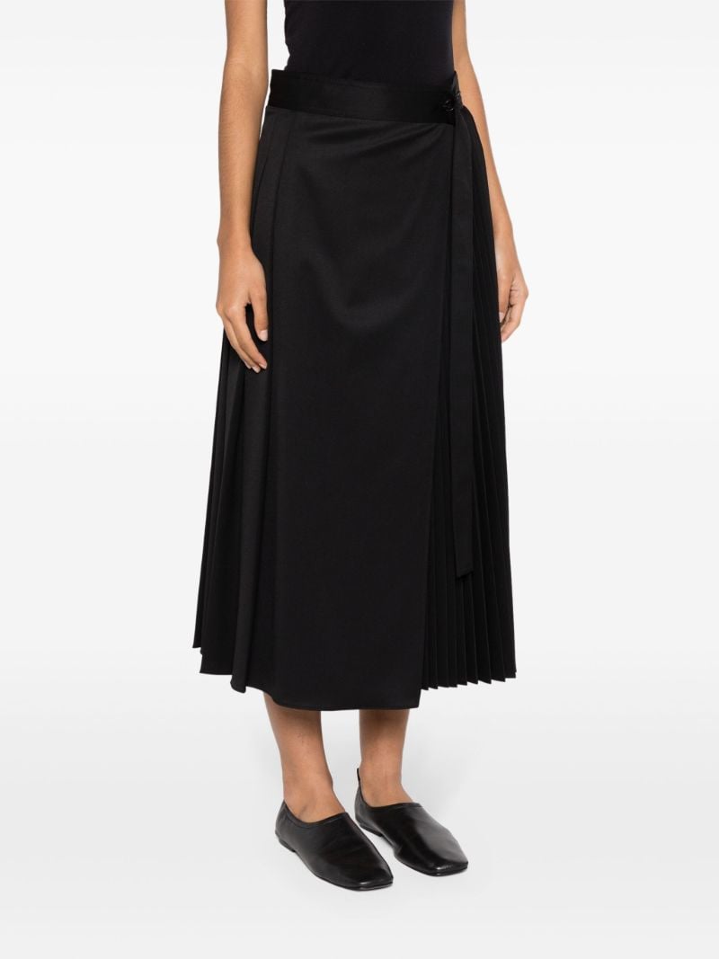 Black Pleated Wrap Midi Skirt