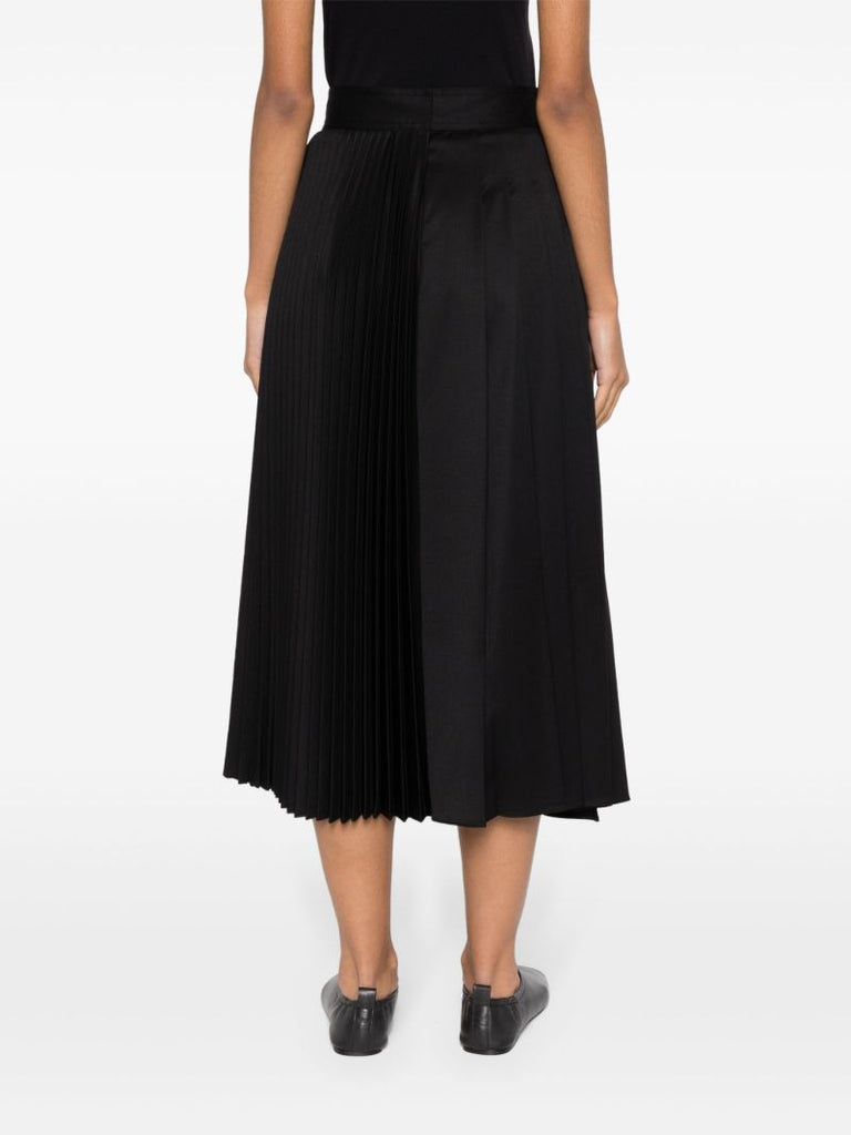 Black Pleated Wrap Midi Skirt