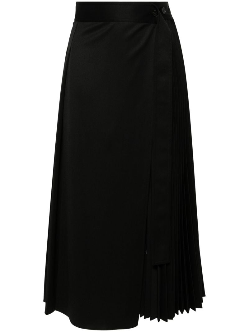 Black Pleated Wrap Midi Skirt