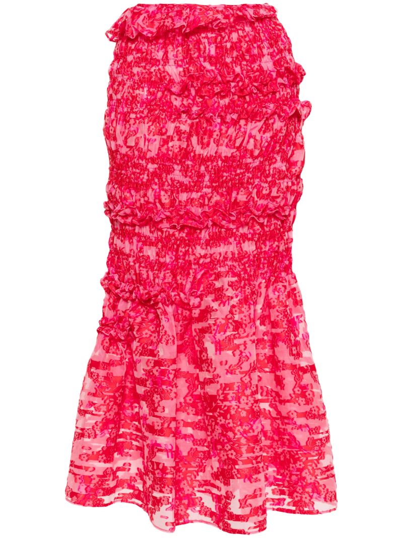 Red Vianca Ruched Midi Skirt
