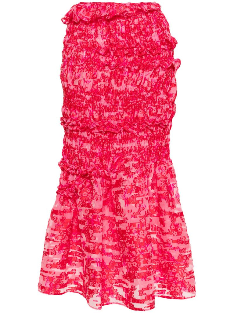 Red Vianca Ruched Midi Skirt
