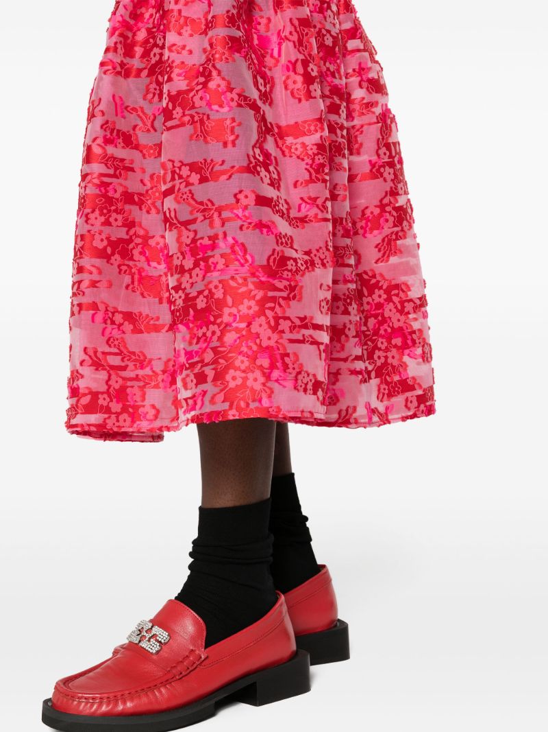 Red Vianca Ruched Midi Skirt