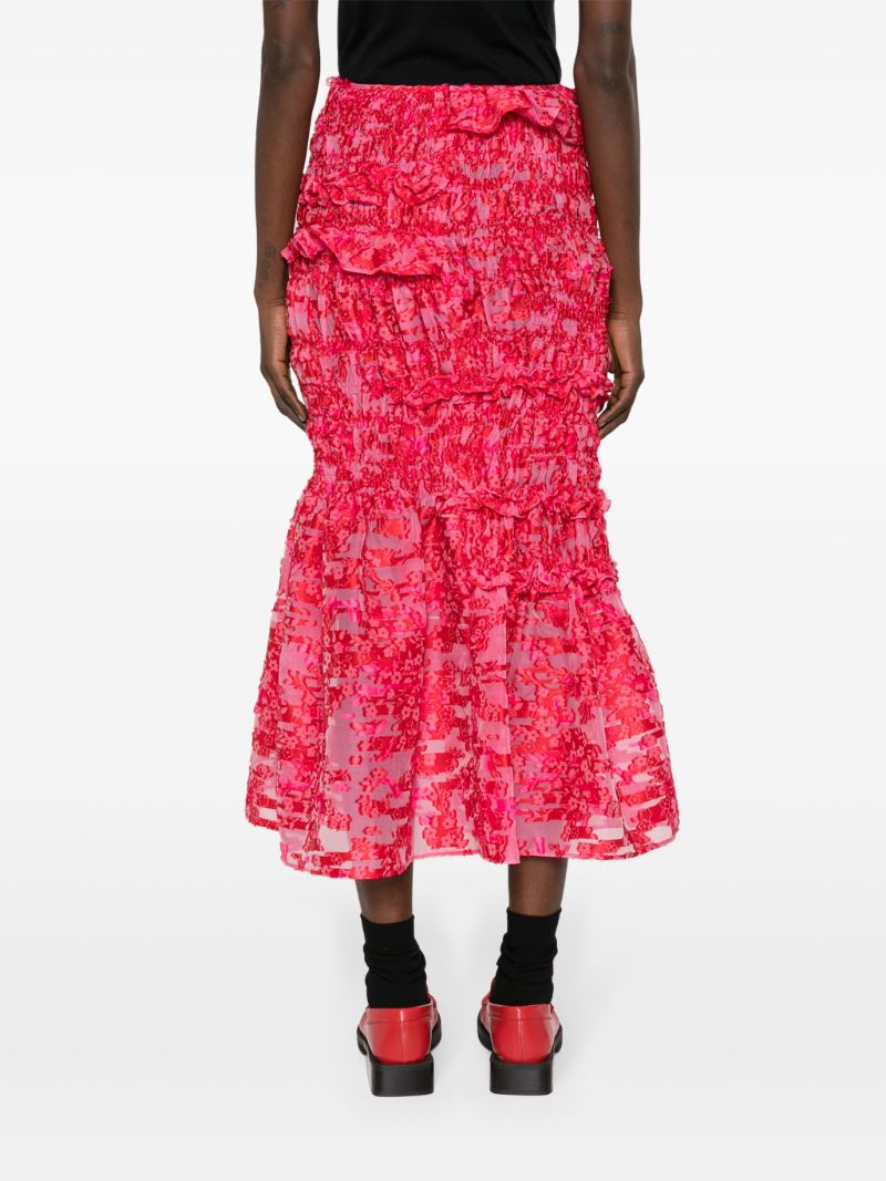 Red Vianca Ruched Midi Skirt