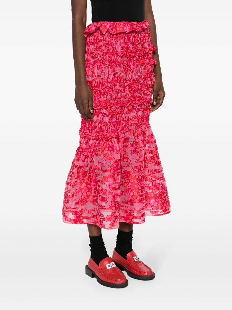 Red Vianca Ruched Midi Skirt