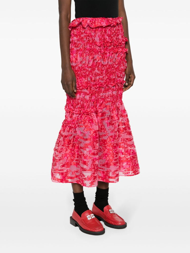 Red Vianca Ruched Midi Skirt