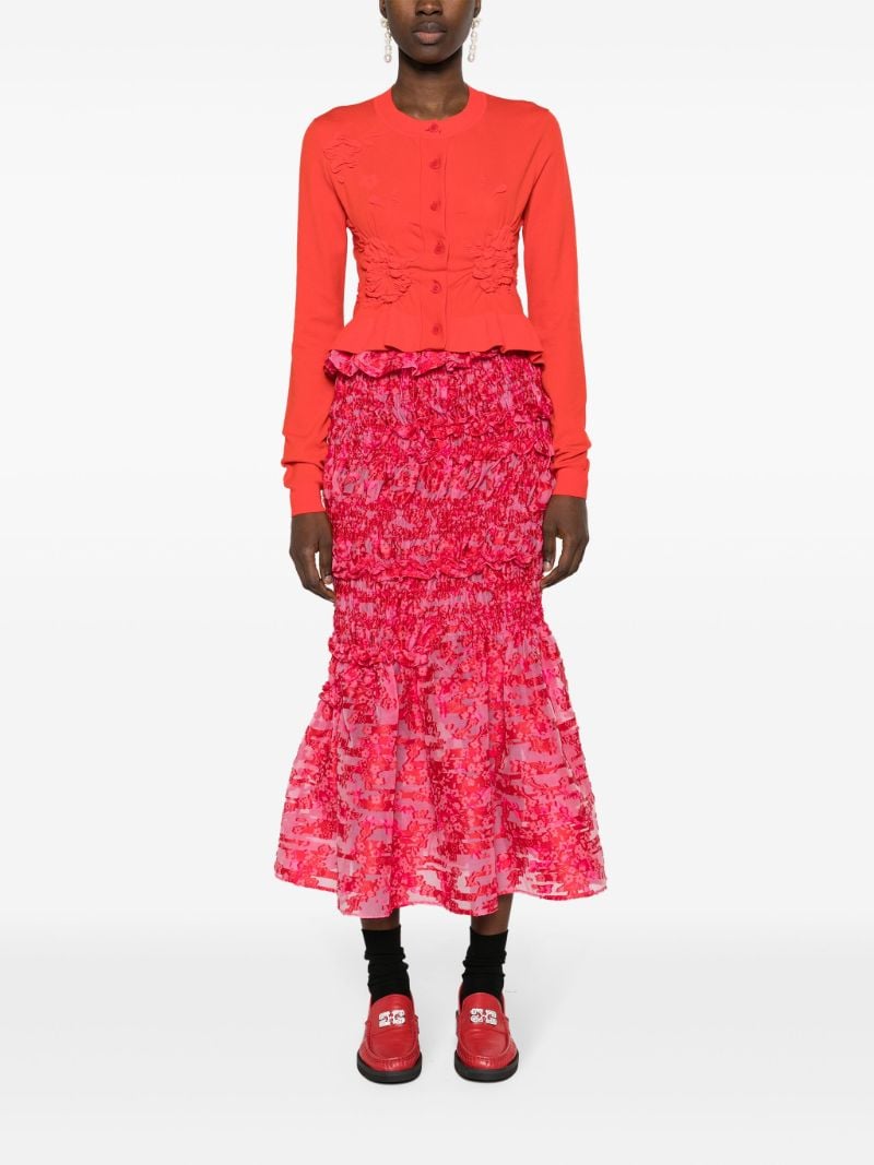 Red Vianca Ruched Midi Skirt