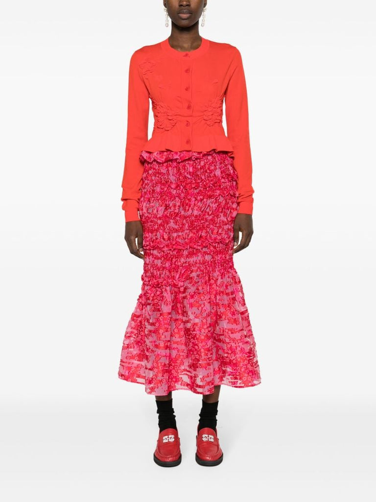 Red Vianca Ruched Midi Skirt