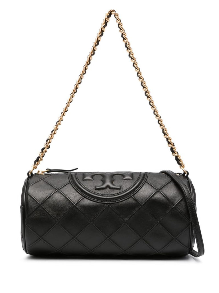 Black Fleming Barrel Quilted Leather Shoulder Bag