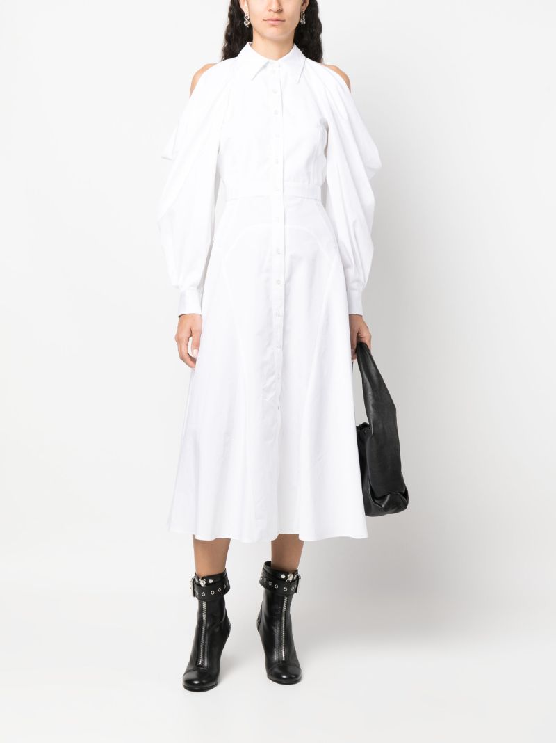 White Cold Shoulder Cotton Shirtdress