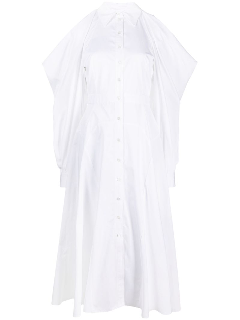 White Cold Shoulder Cotton Shirtdress