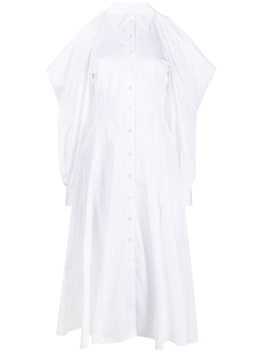 White Cold Shoulder Cotton Shirtdress