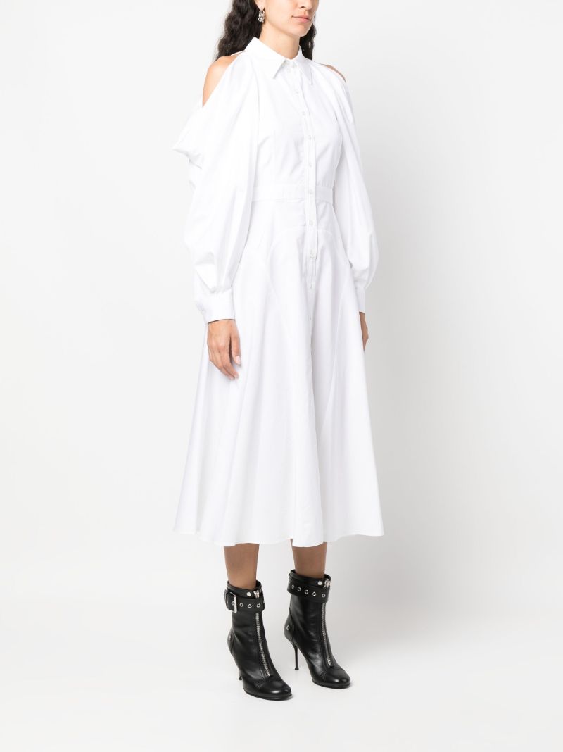 White Cold Shoulder Cotton Shirtdress