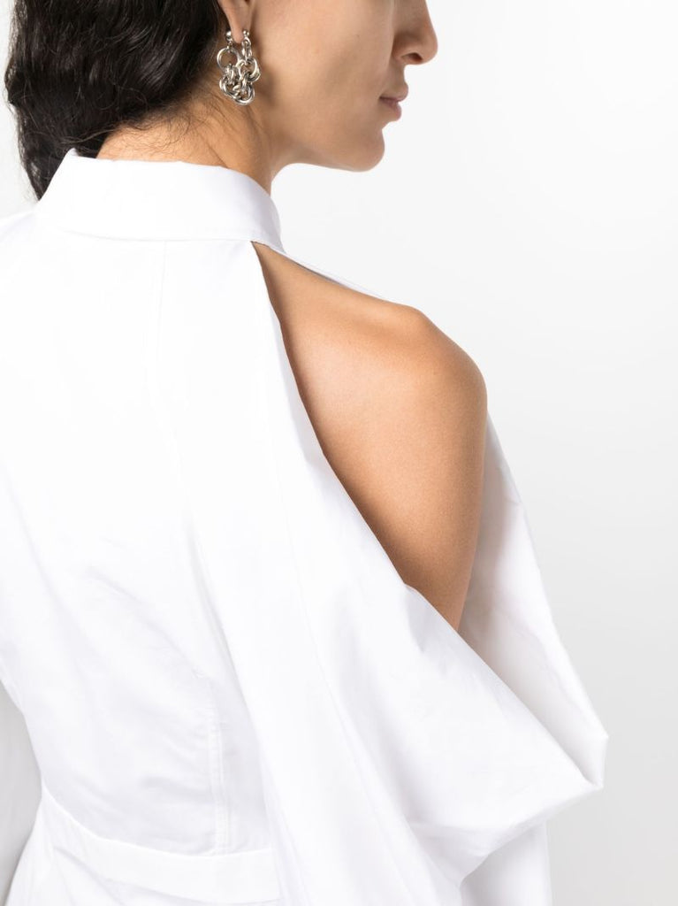 White Cold Shoulder Cotton Shirtdress