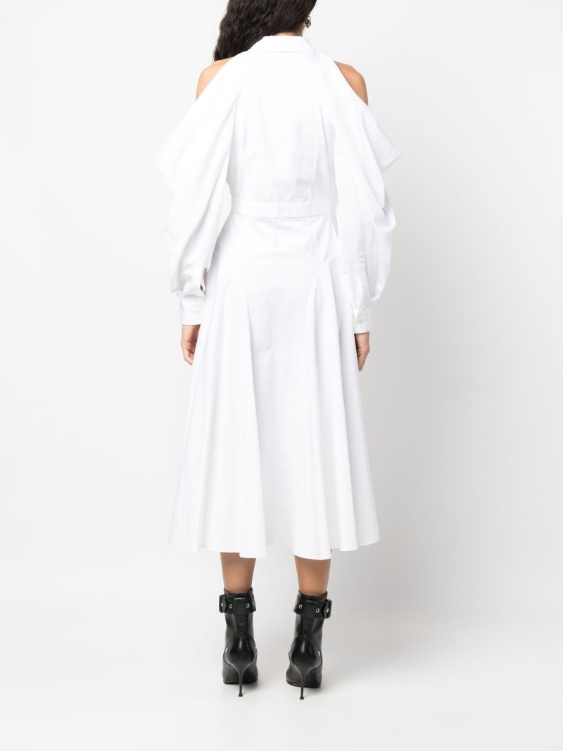 White Cold Shoulder Cotton Shirtdress
