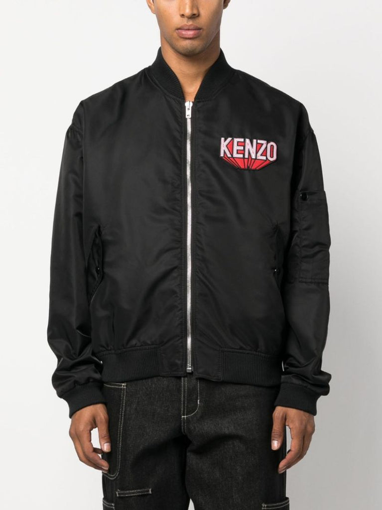 Black Logo-patch Cotton Bomber Jacket