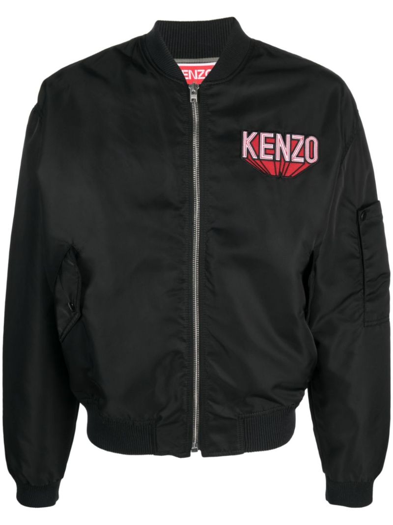 Black Logo-patch Cotton Bomber Jacket