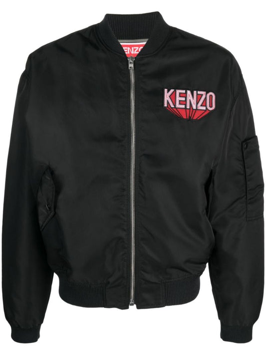 Black Logo-patch Cotton Bomber Jacket