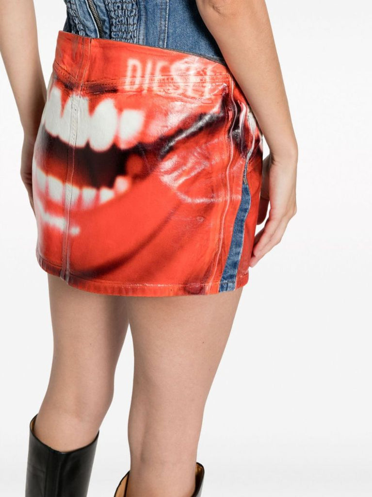 Orange Graphic-print Mini Skirt
