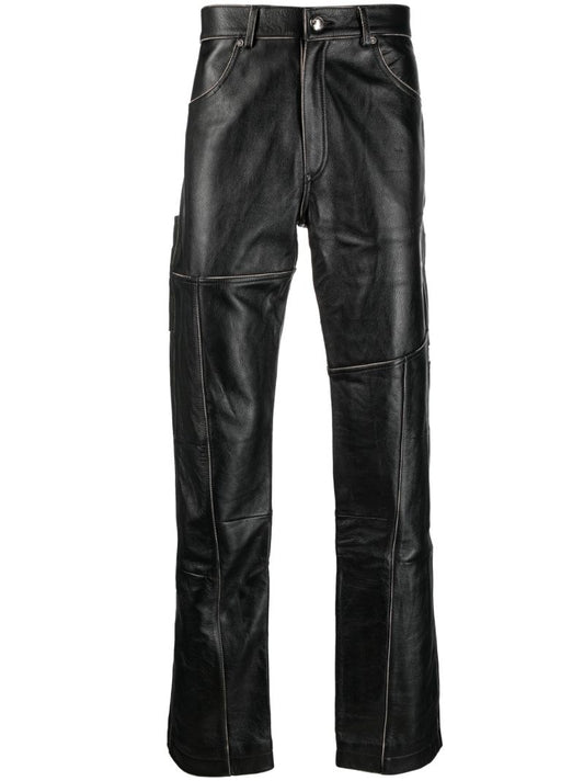 Black Leather Straight-leg Trousers