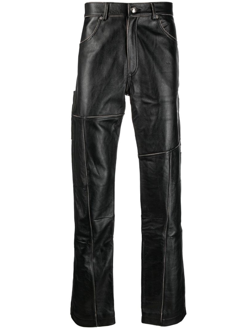 Black Leather Straight-leg Trousers