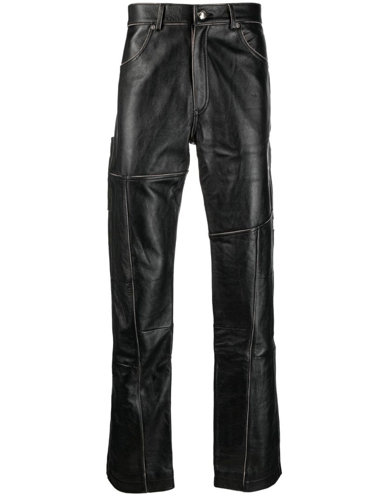 Black Leather Straight-leg Trousers