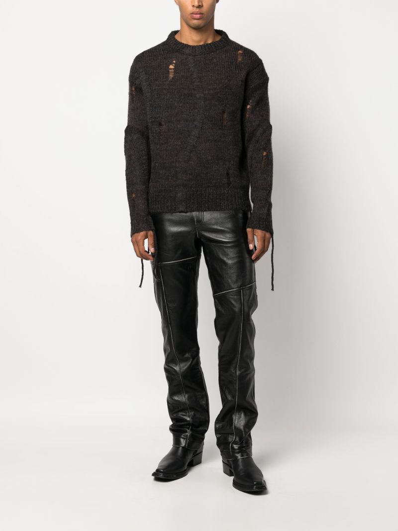 Black Leather Straight-leg Trousers