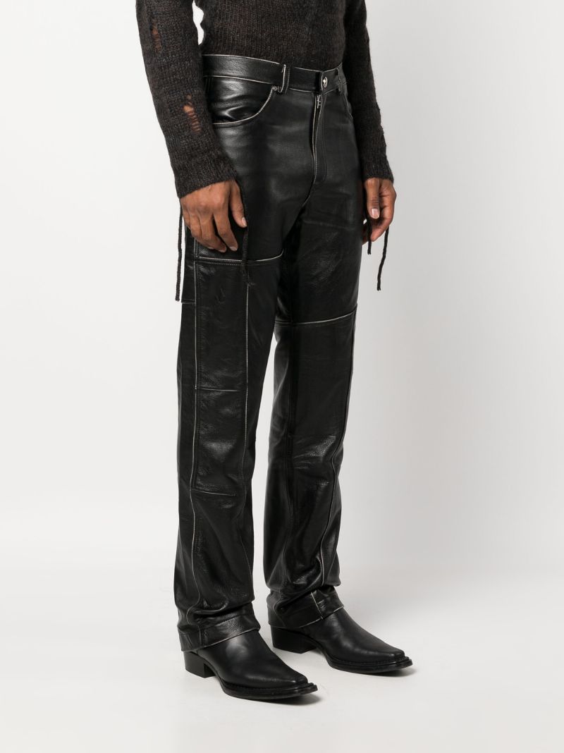 Black Leather Straight-leg Trousers