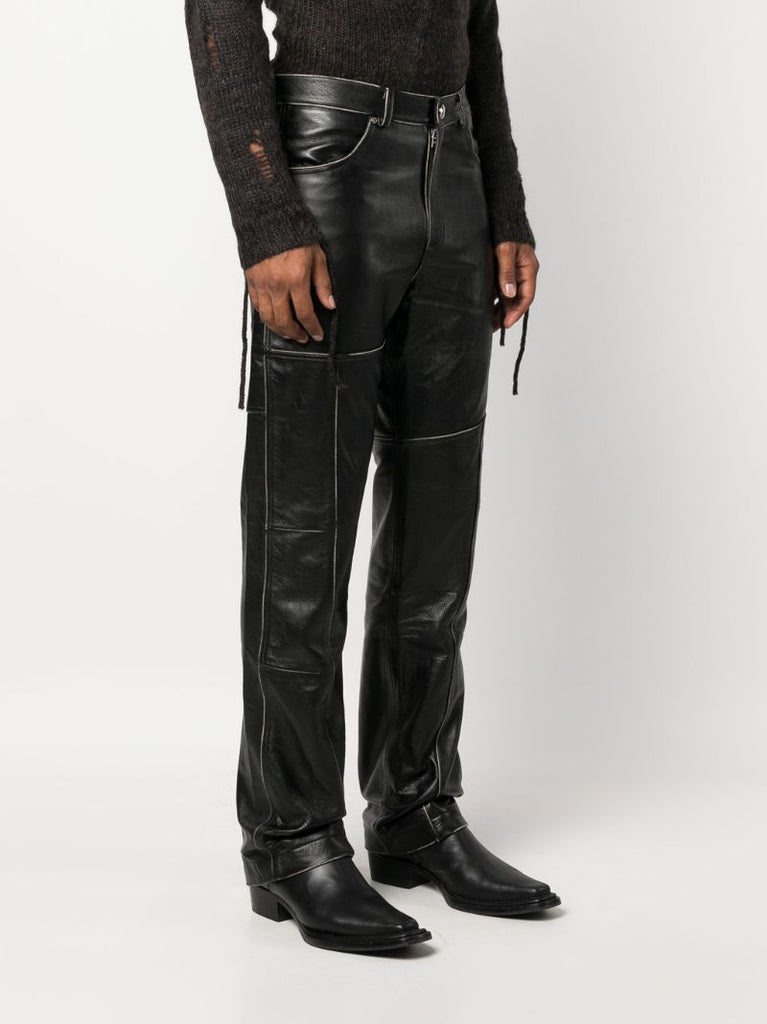 Black Leather Straight-leg Trousers