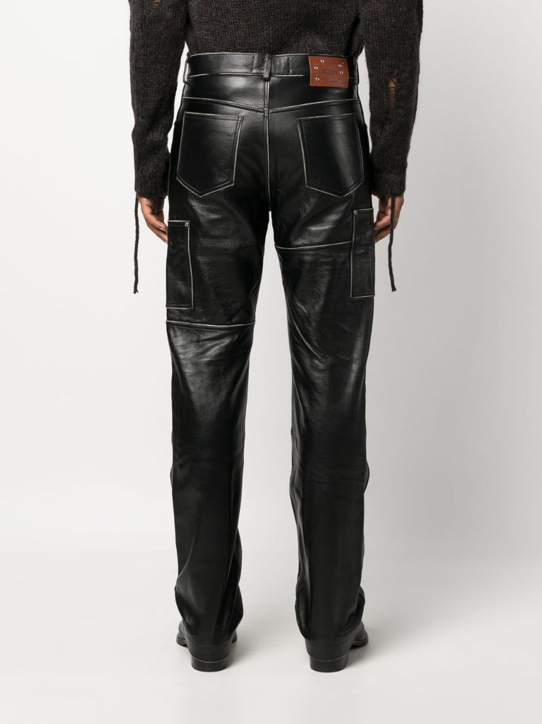 Black Leather Straight-leg Trousers