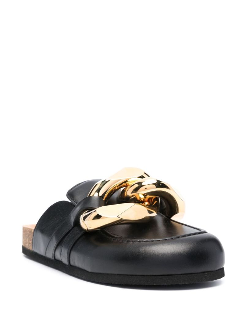 Black Chain Leather Mules