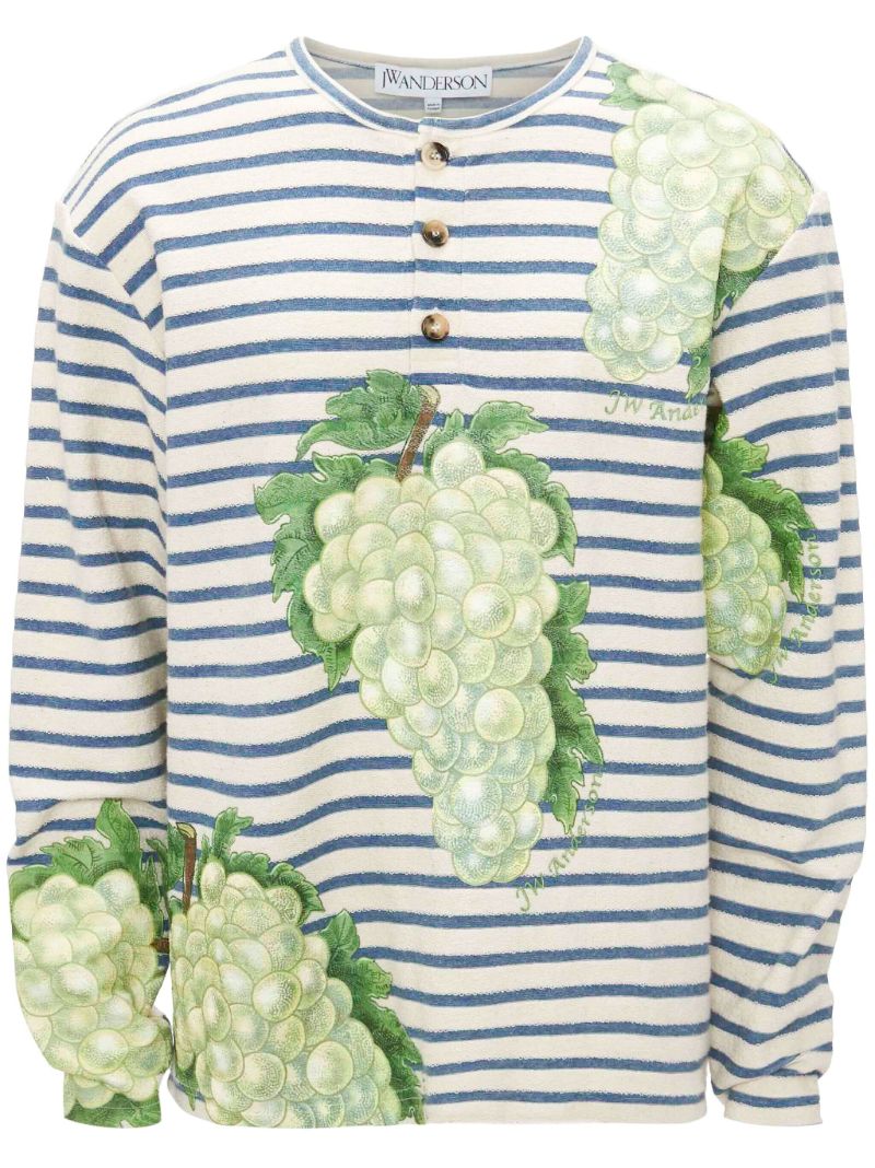 Neutral Grape-print Henley Top