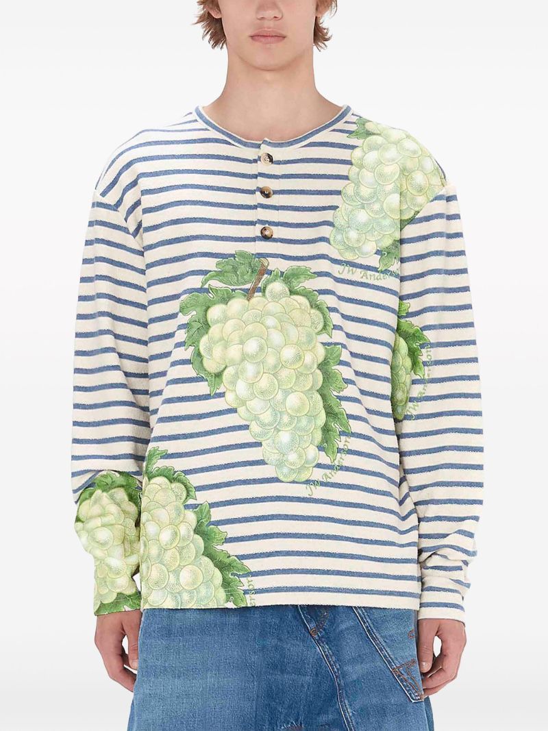 Neutral Grape-print Henley Top