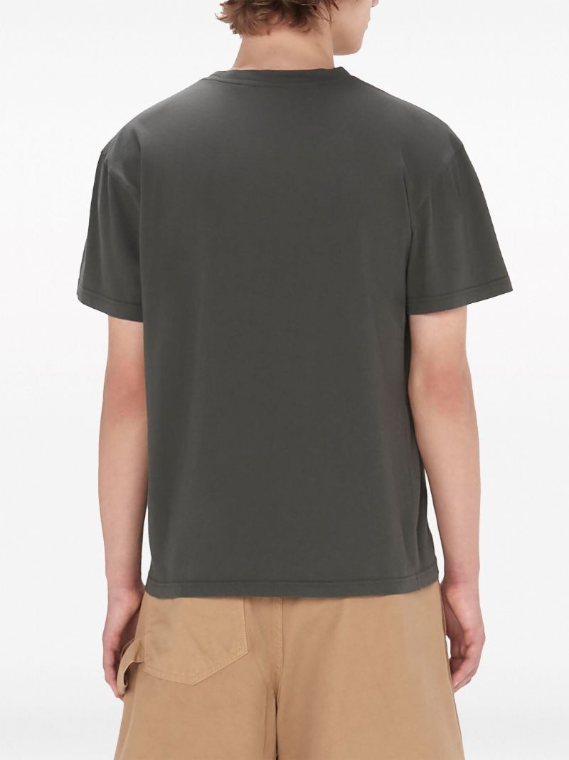 Grey Floral-embroidery Cotton T-shirt