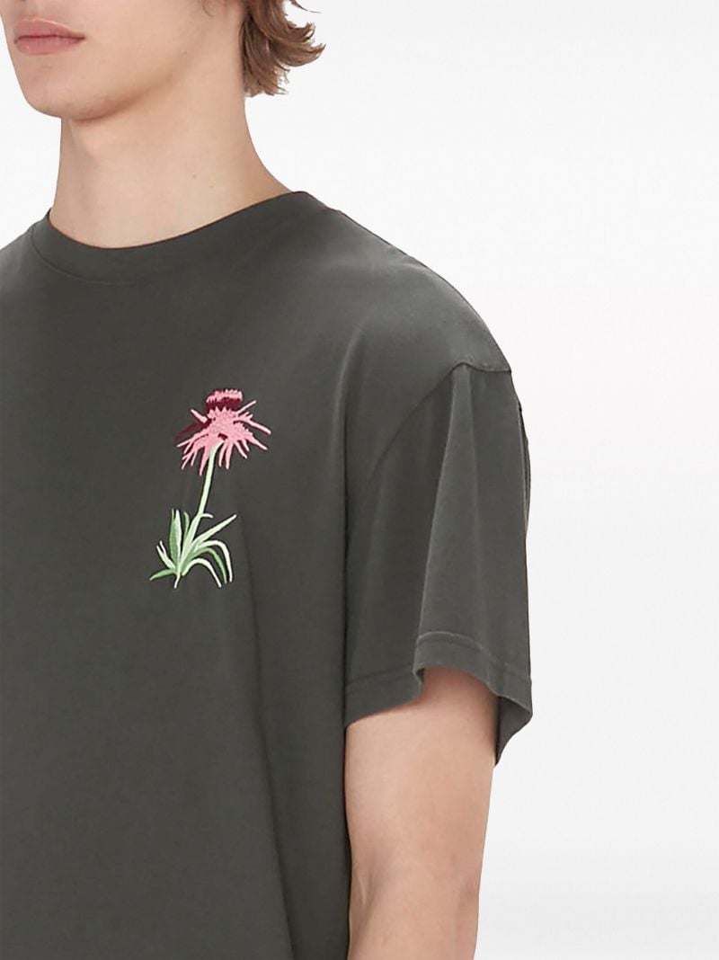 Grey Floral-embroidery Cotton T-shirt
