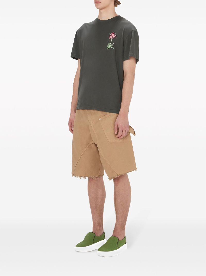Grey Floral-embroidery Cotton T-shirt