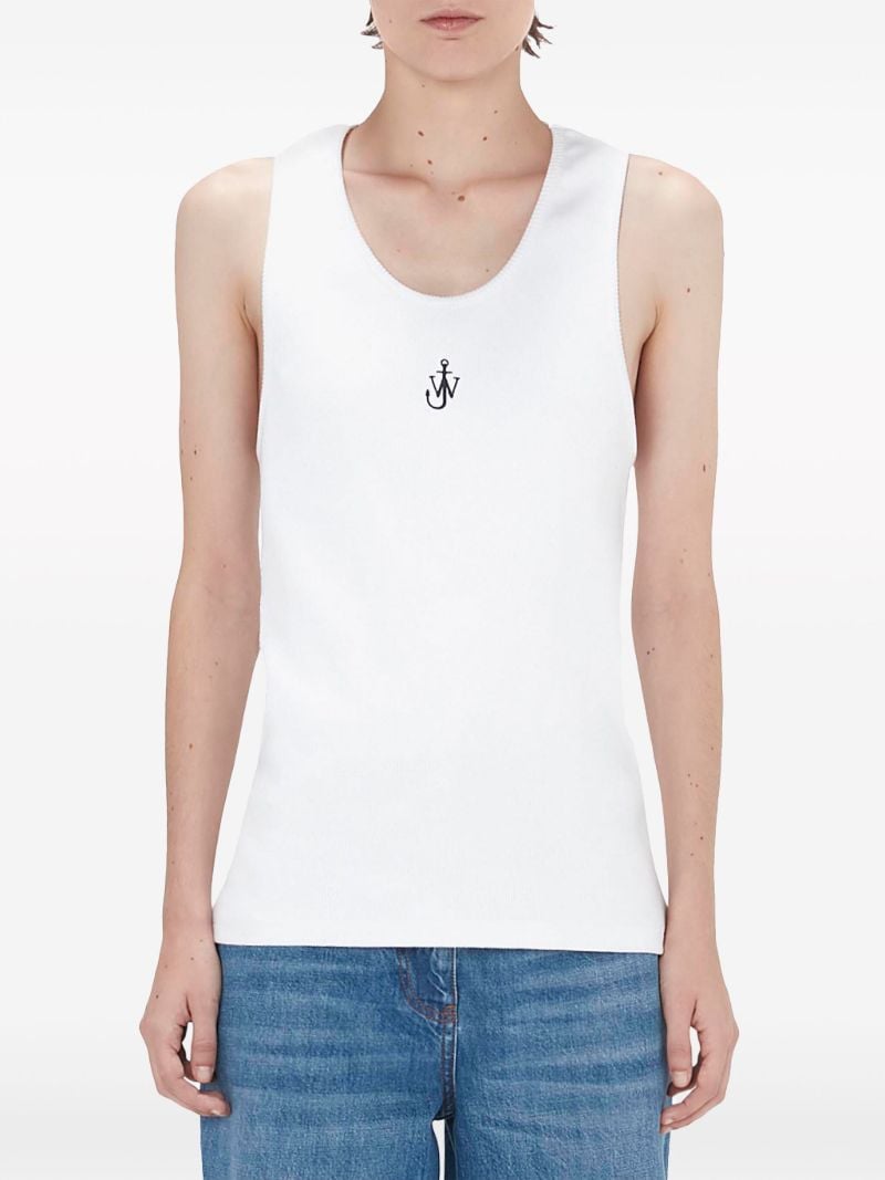 White Anchor Logo Embroidery Tank Top
