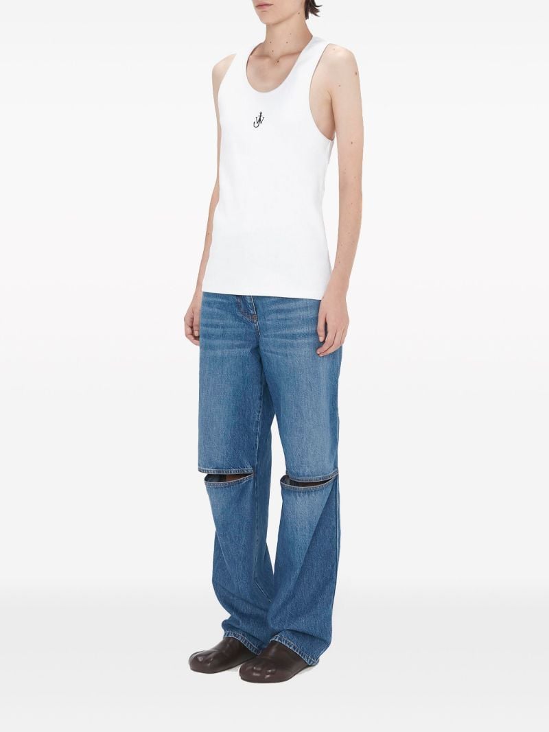 White Anchor Logo Embroidery Tank Top