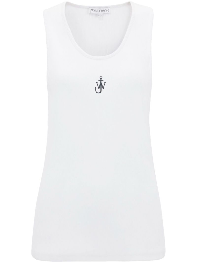 White Anchor Logo Embroidery Tank Top