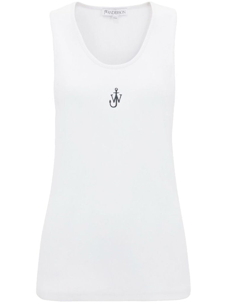 White Anchor Logo Embroidery Tank Top