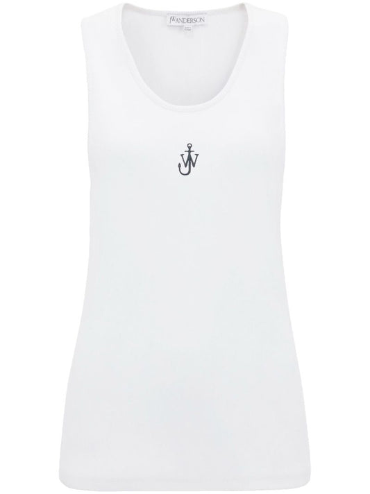 White Anchor Logo Embroidery Tank Top